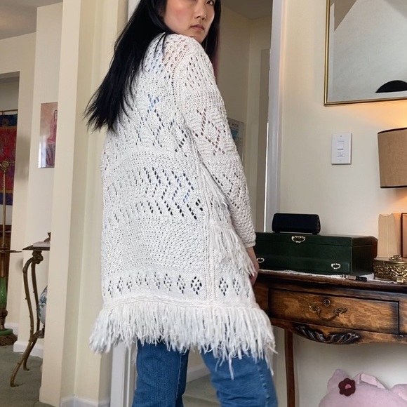 En Creme Bohemian Open Weave Chunky Knit Long Cardigan - Picture 3 of 11